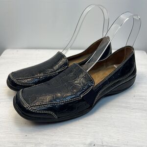 Natural Soul By Naturalizer Navy Blue Embossed Croc Pattern Slip On Size 7.5